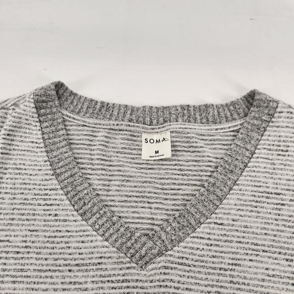 Soma Sleep Dress One Size Gray Knit Striped V-Neck Long Sleeve Cooling - Picture 5 of 10